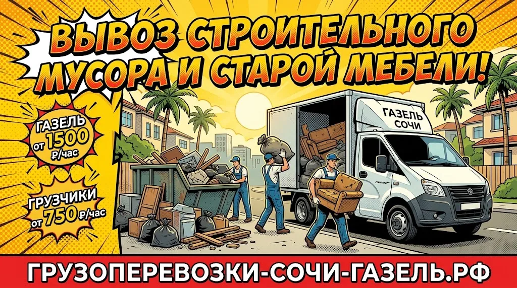 Вывоз строительного мусора и старой мебели на Газели в Сочи